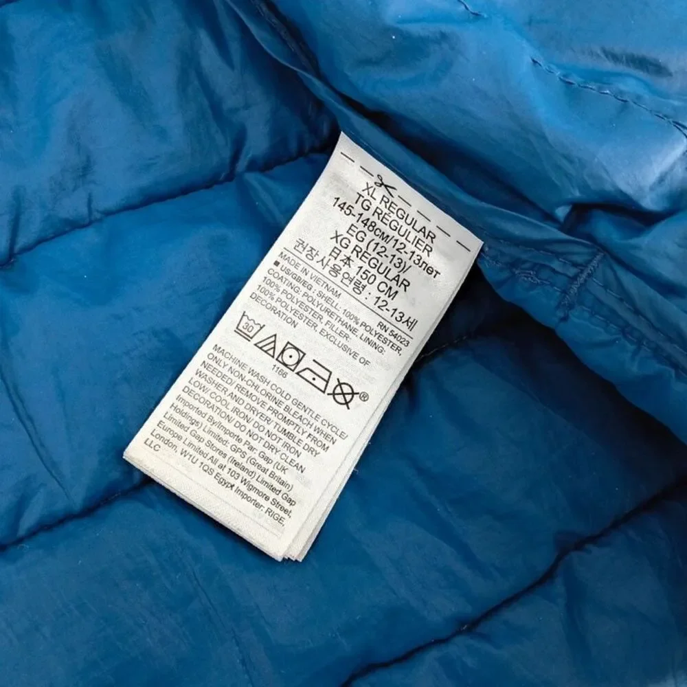 Gap kids Blue Puffer Coat -XL Lightweight Packable Travel